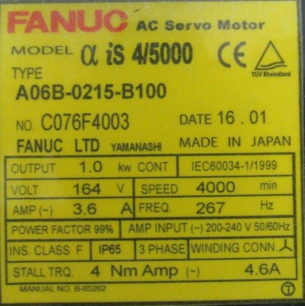NEW FANUC A06B-0215-B100 SERVO MOTOR A860-2000-T301 A06B0215B100 - Image 4