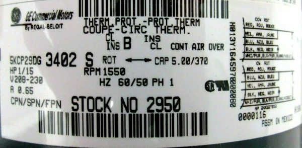 NEW GE 5KCP29DG-3402-S MOTOR 1/15HP 208-230V 1550 RPM DIA 1.50"x.37" 2950 - Image 4