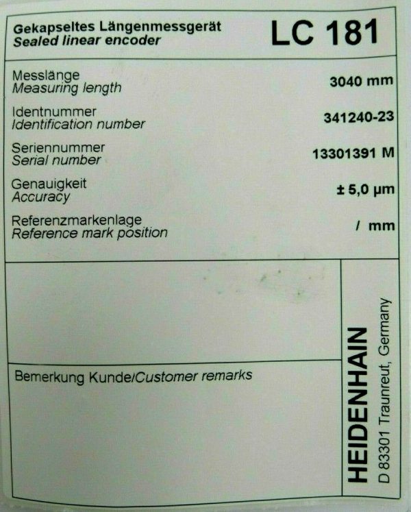 NEW HEIDENHAIN 341240-23 LINEAR ENCODER LC-181 ML 3040 MM 359-122-04 34124023 - Image 7
