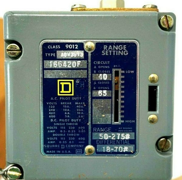 NEW SQUARE D 9012-ADW3-S13 PRESSURE SWITCH 9012ADW3S13 - Image 3