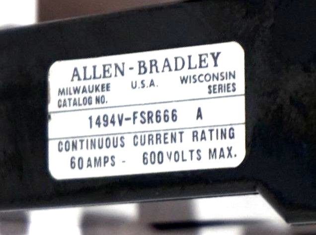 USED ALLEN BRADLEY 1494V-DS60 SER. A DISCONNECT SWITCH W/ A6D45R FUSES 1494VDS60 - Image 4