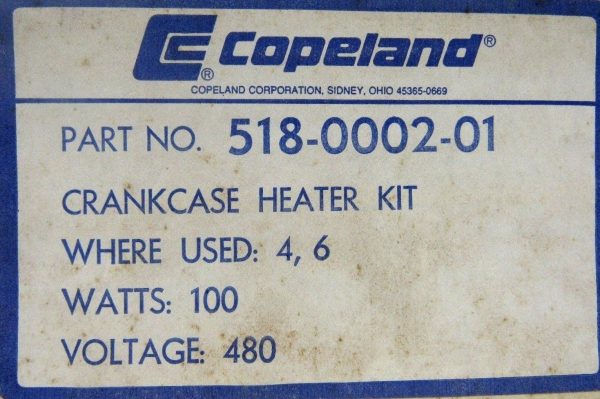 NEW COPELAND 518-0002-01 CRANKCASE HEATER 518000201 480V 100W - Image 4