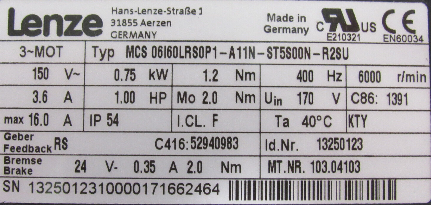 NEW LENZE MCS06I60LRS0P1-A11N-ST5S00N-R2SU SERVO MOTOR 13250123 - Image 5