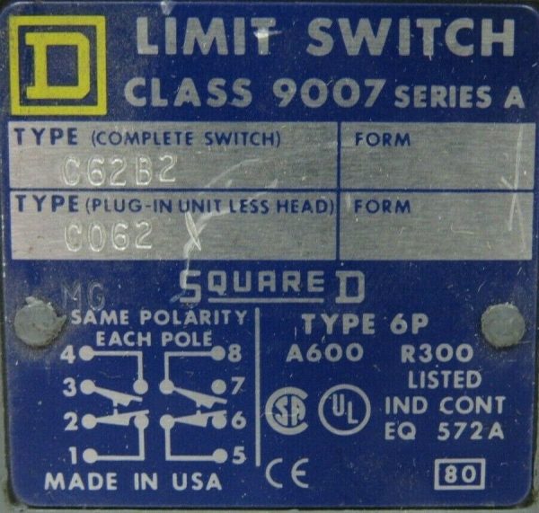 NEW SQUARE D 9007-C62B2 LIMIT SWITCH SER A 9007C62B2 - Image 4
