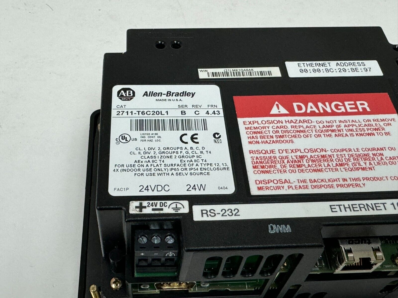USED ALLEN BRADLEY 2711-T6C20L1 PANELVIEW 600 SER. B REV. C FRN