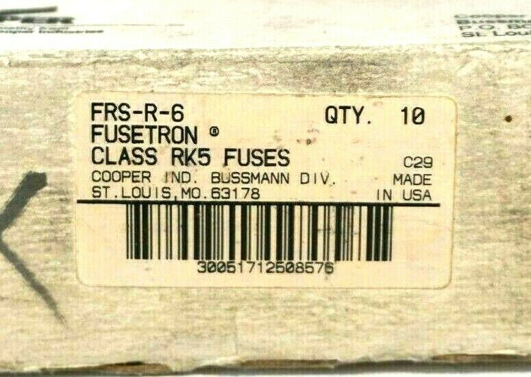 10 NEW BUSSMANN FRS-R-6 FUSES FRSR6 - SB Industrial Supply, Inc.
