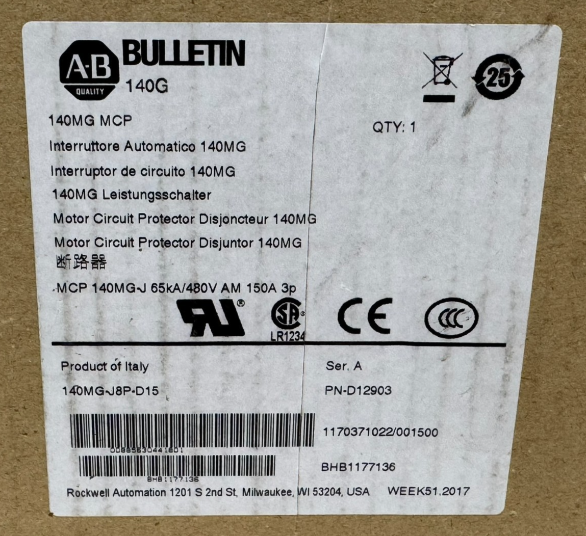 ALLEN BRADLEY 140MG-J8P-D15 CIRCUIT BREAKER SER. A 150A 3P UNUSED SURPLUS - Image 6