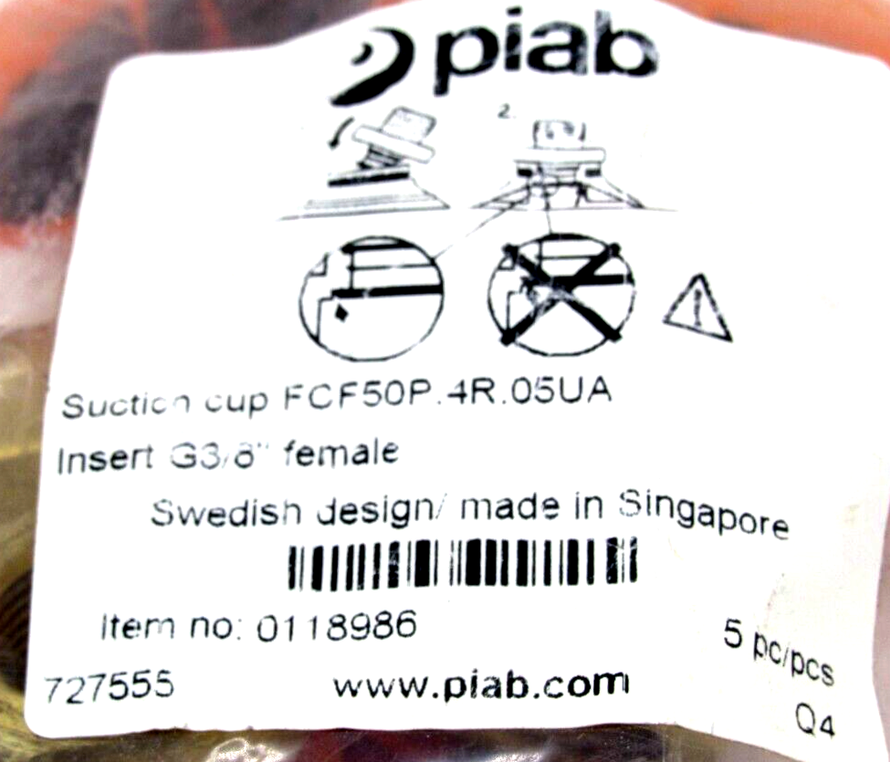 NEW 5PCS. PIAB FCF50P.4R.05UA SUCTION CUP G3/8" FEMALE INSERT FCF50P4R05UA - Image 3