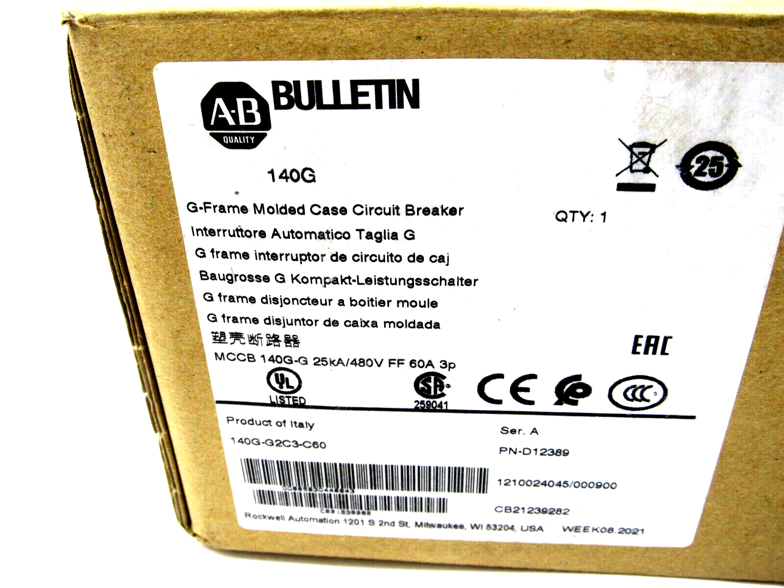 NEW ALLEN BRADLEY 140G-G2C3-C60 CIRCUIT BREAKER 140GG2C3C60 - SB ...