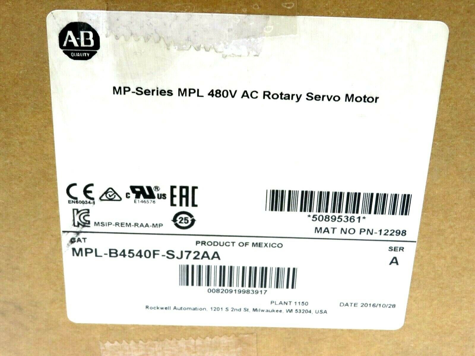 NEW ALLEN BRADLEY MPL-B4540F-SJ72AA ROTARY SERVO MOTOR 480V MPLB4540FSJ72AA - Image 3