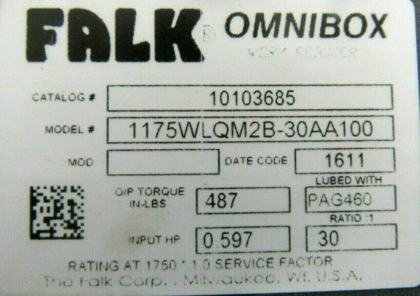 NEW FALK 10103685 GEAR REDUCER 30:1 1175WLQM2B-30AA100 - Image 4