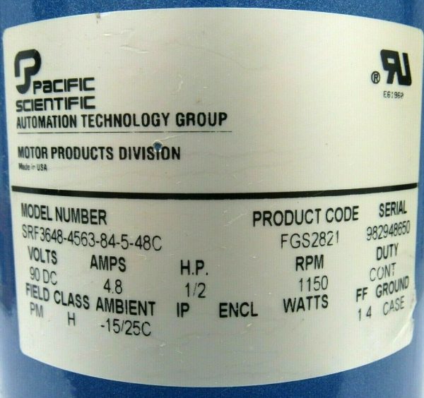 NEW PACIFIC SCIENTIFIC SRF3648-4563-84-5-48C MOTOR 90VDC 1/2HP - Image 4