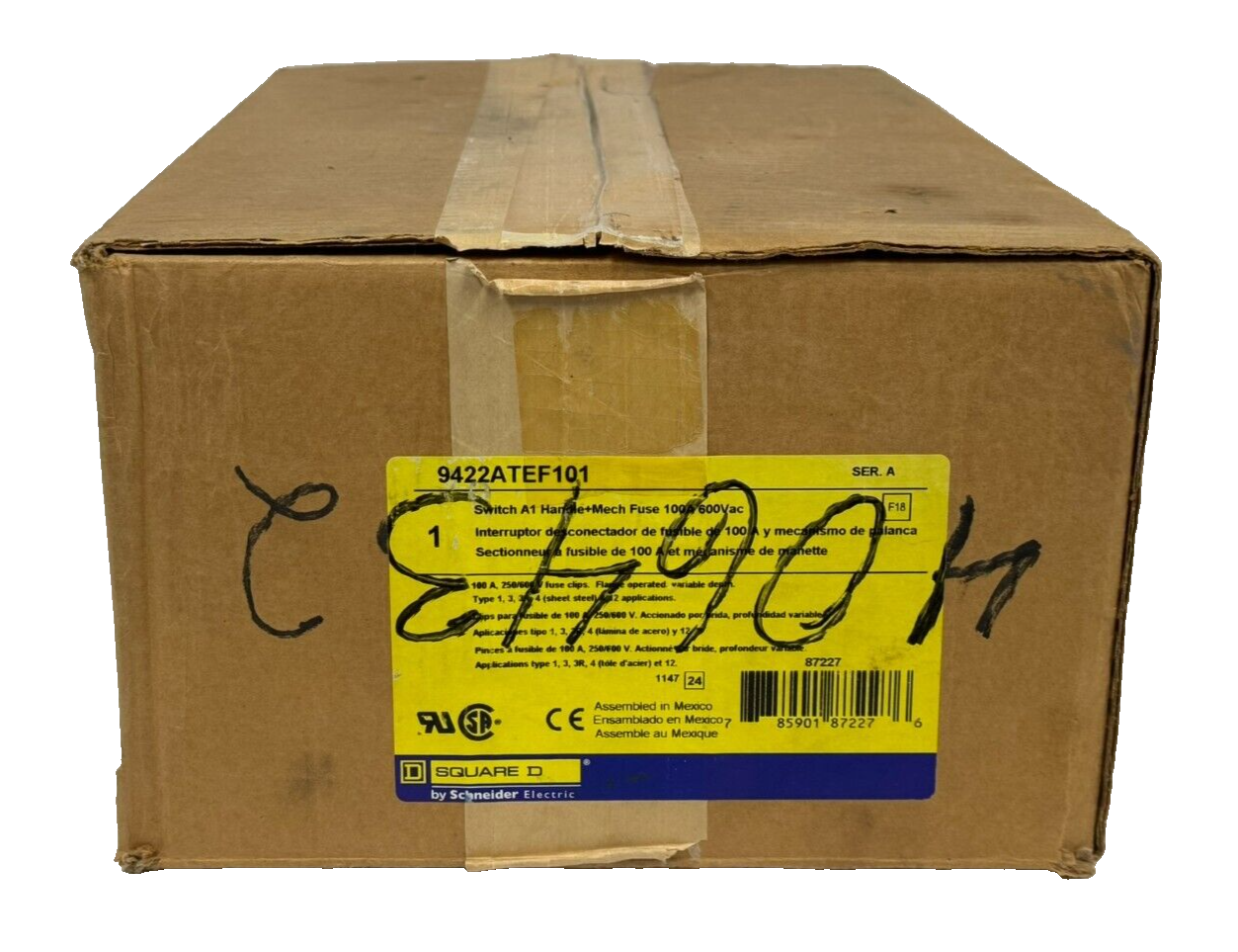 NEW SQUARE D 9422ATEF101 FUSIBLE DISCONNECT SWITCH 100A 600VAC (INCOMPLETE)
