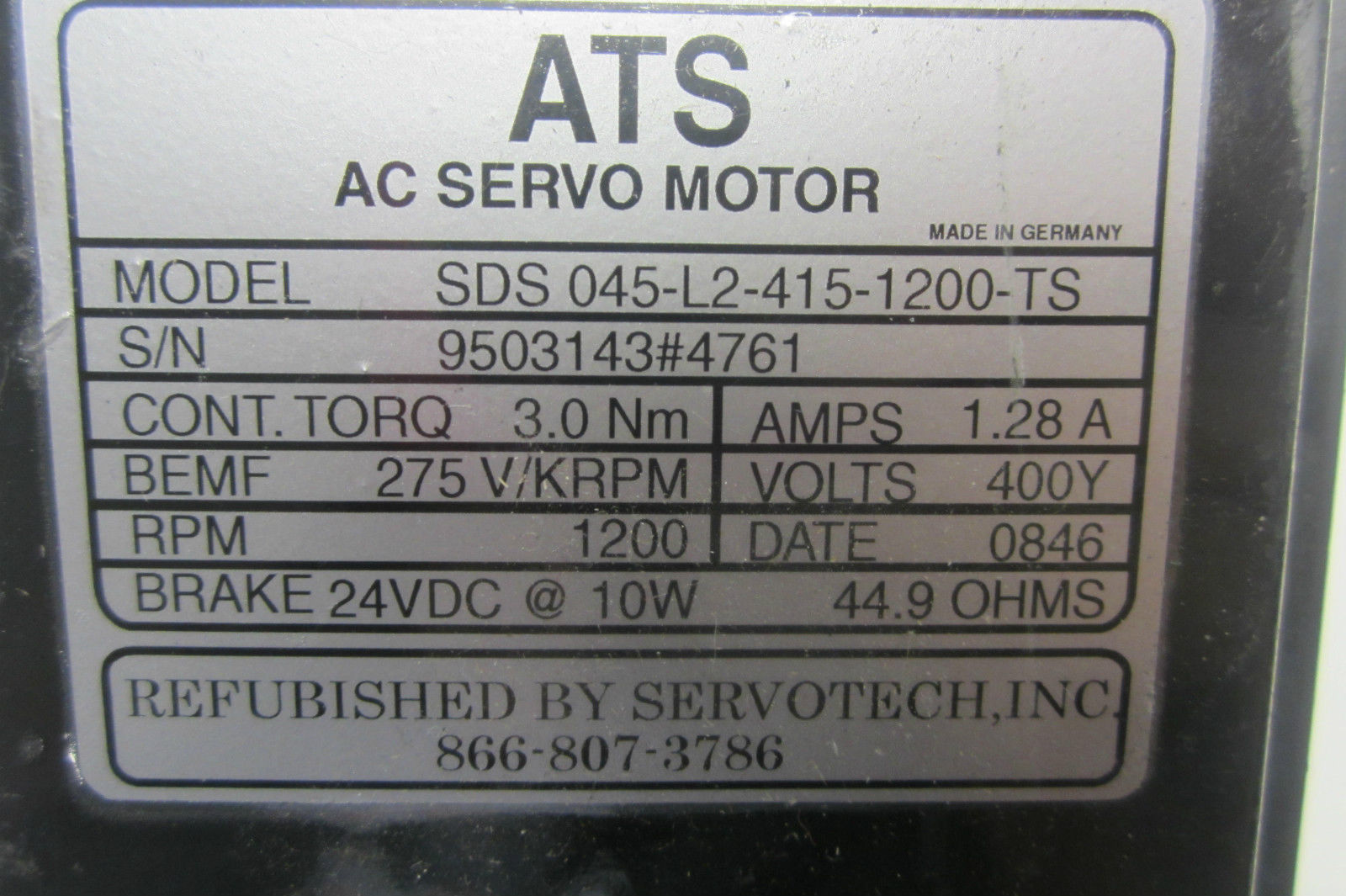 ATS SDS 045-L2-415-1200-TS ACC SERVO MOTOR SDS045L24151200TS - Image 3