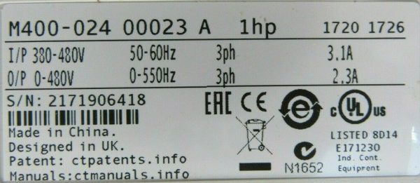 NEW CONTROL TECHNIQUES M400-02400023A10101AB100 UNIDRIVE 1HP 380-480V - Image 5