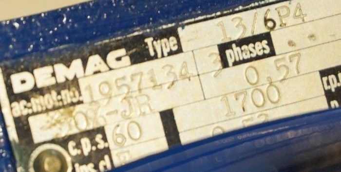 NEW MANNESMANN DEMAG 1957134 MOTOR 1700 RPM, 3 PH, 13/6P4 - Image 3