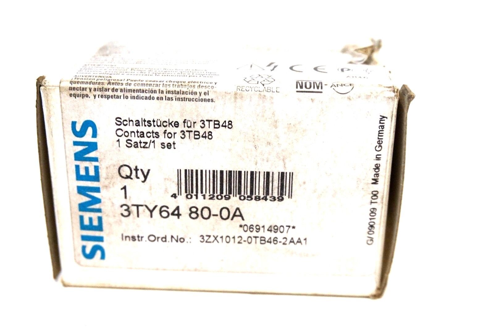 NEW SIEMENS 3TY64 80-0A CONTACT KIT 3TY64800A