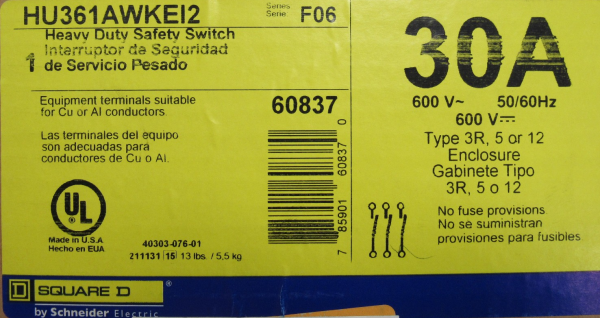 NEW SQUARE D HU361AWKEI2 SAFETY SWITCH 30A - SB Industrial Supply, Inc.