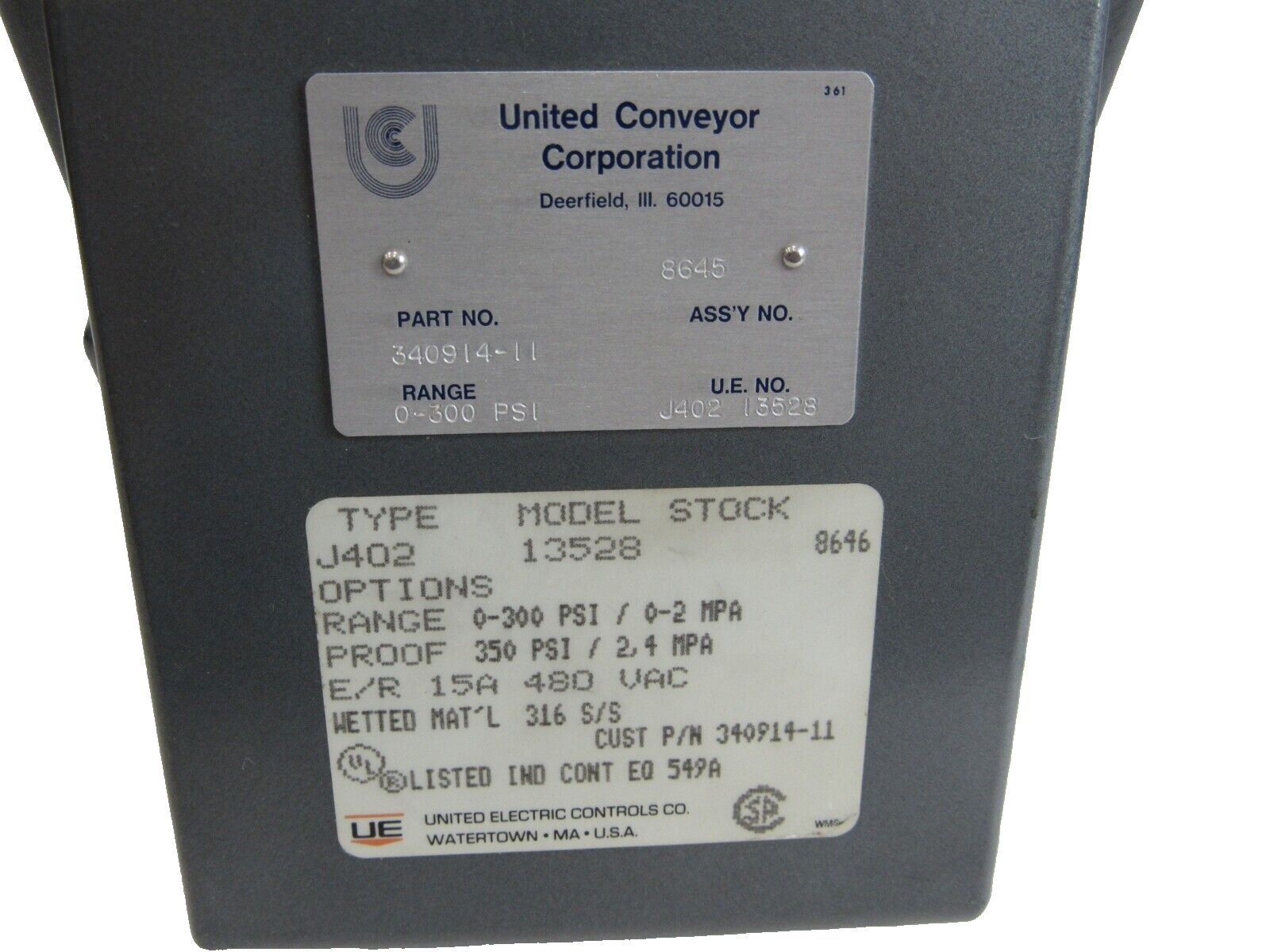 NEW UNITED ELECTRIC J402-13528 PRESSURE SWITCH J40213528 - Image 3