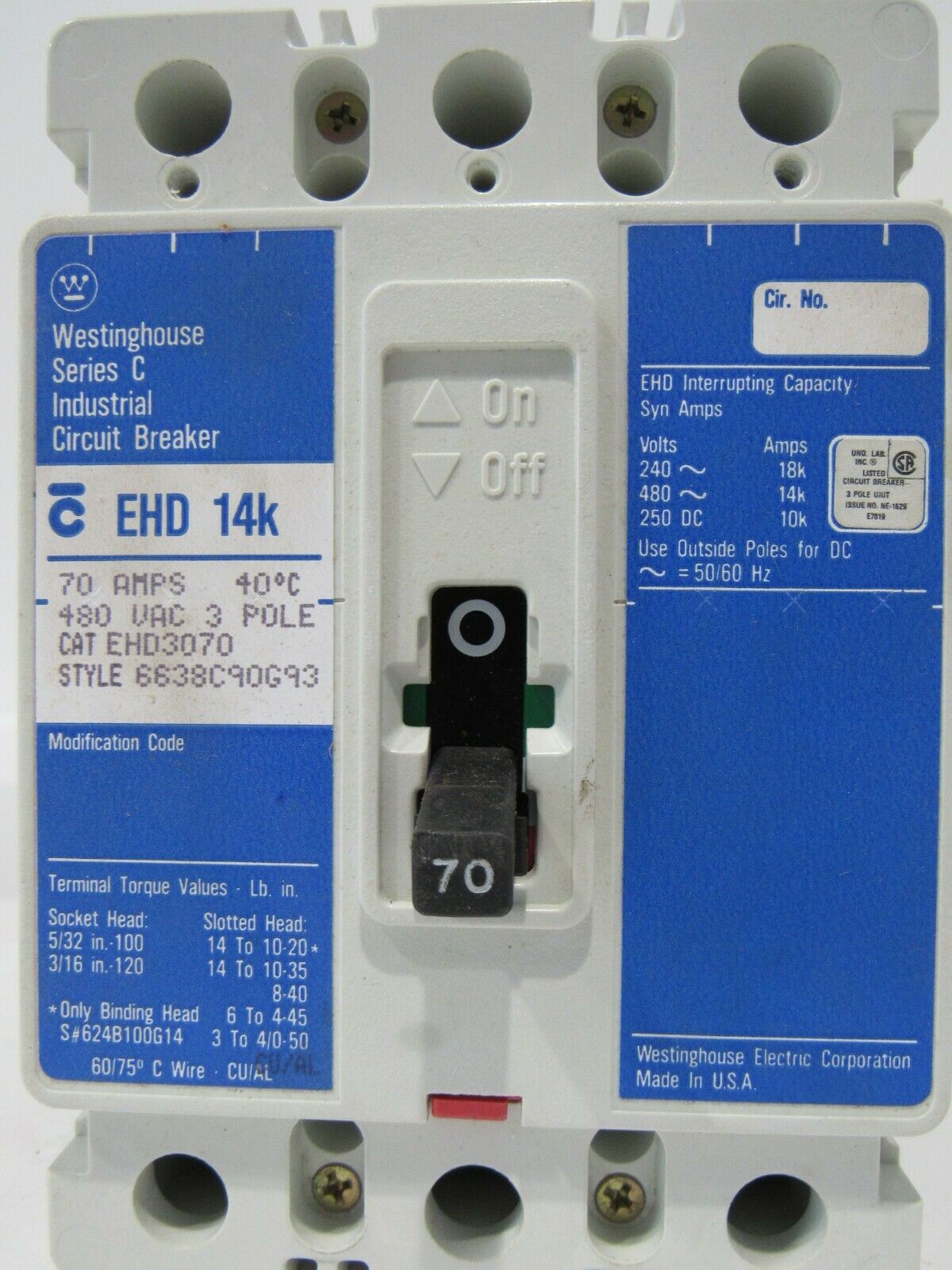 NEW WESTINGHOUSE EHD3070 CIRCUIT BREAKER 6638C90G93 SER.C - Image 4