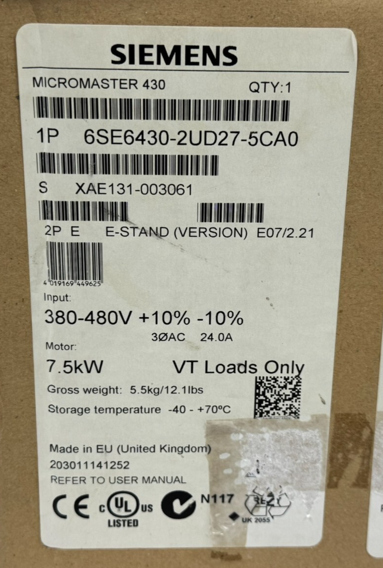 NEW SIEMENS 6SE6430-2UD27-5CA0 MICROMASTER 430 10HP 380-480V - Image 7