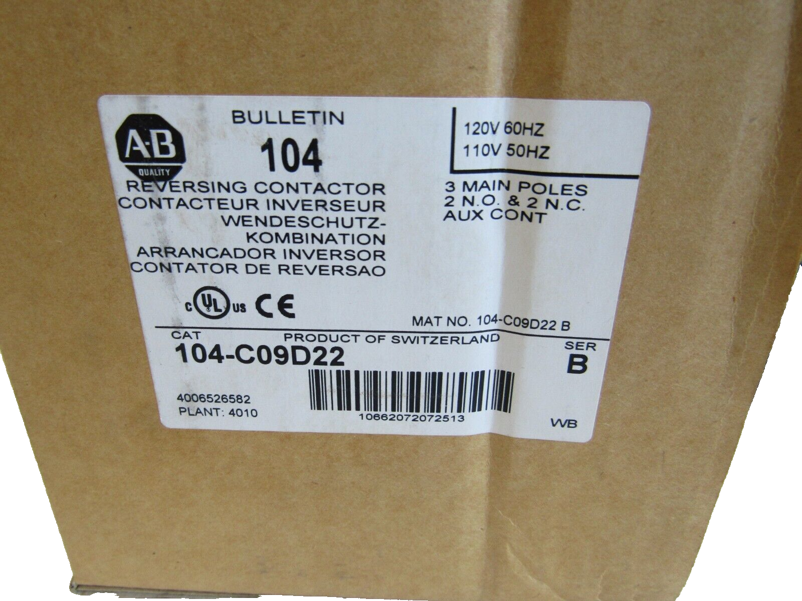 ALLEN BRADLEY 104-C09D22 REVERSING CONTACTOR SERIES B 100-C09D22 NEW, SURPLUS - Image 6