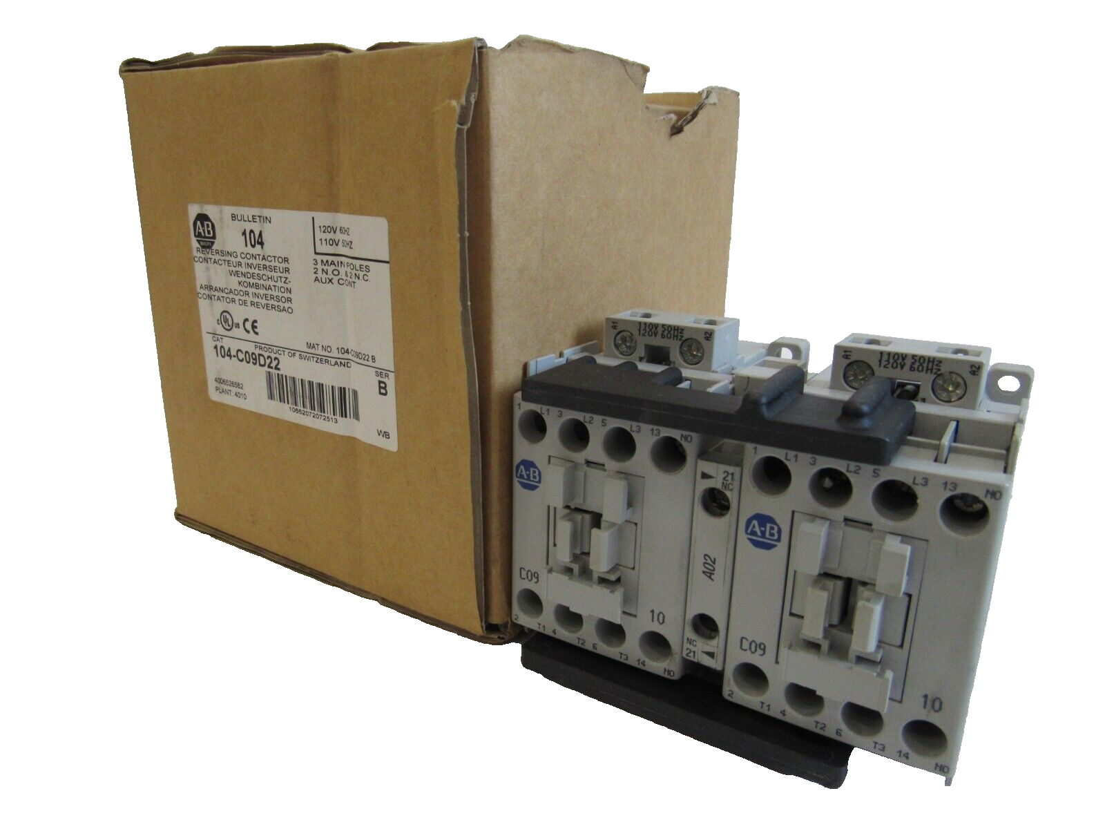 ALLEN BRADLEY 104-C09D22 REVERSING CONTACTOR SERIES B 100-C09D22 NEW, SURPLUS