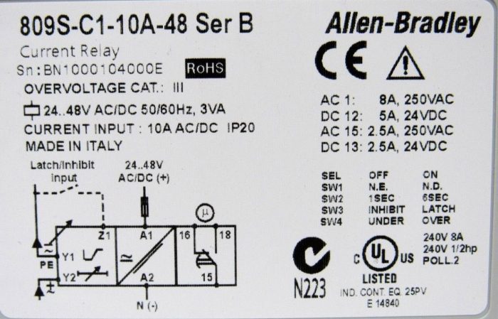NEW ALLEN BRADLEY 809S-C1-10A-48 CURRENT RELAY SER B 65463 809SC110A48 - Image 4