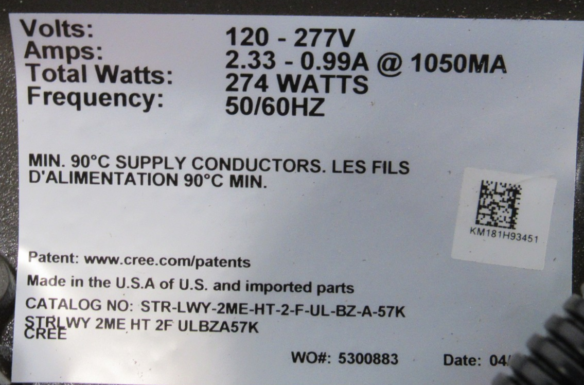 NEW CREE STR-LWY-2ME-HT-2-F-UL-EZ-A-57K STREET LIGHT 274W 1220-277V - Image 6