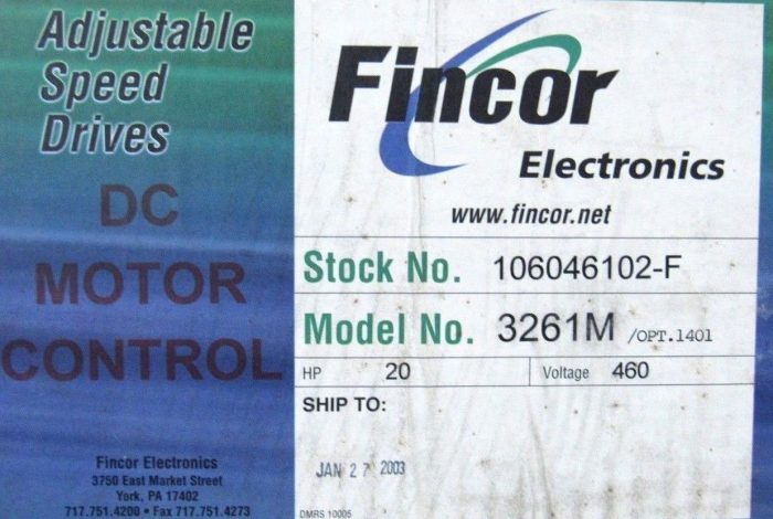 NEW FINCOR 3261M DC DRIVE 106046102-F 20HP 460V - Image 9