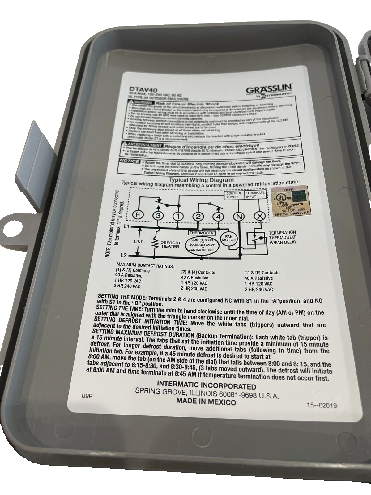 NEW INTERMATIC GRASSLIN DTAV40 DEFROST TIMER - Image 5