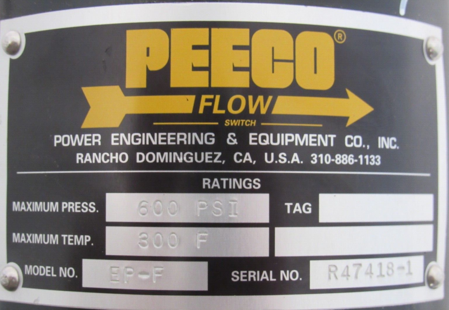 NEW PEECO EP-F FLOW SWITCH 600PSI 300F 6"x6"x1/8" SQUARE FLANGE EPF - Image 5