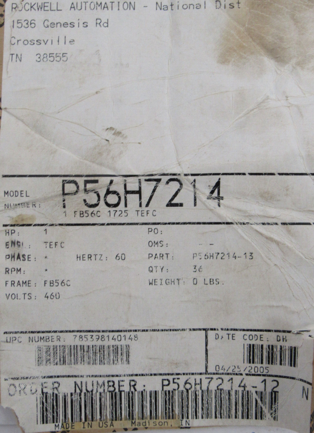 NEW RELIANCE ELECTRIC P56H7214G BRAKE MOTOR 1HP - Image 6
