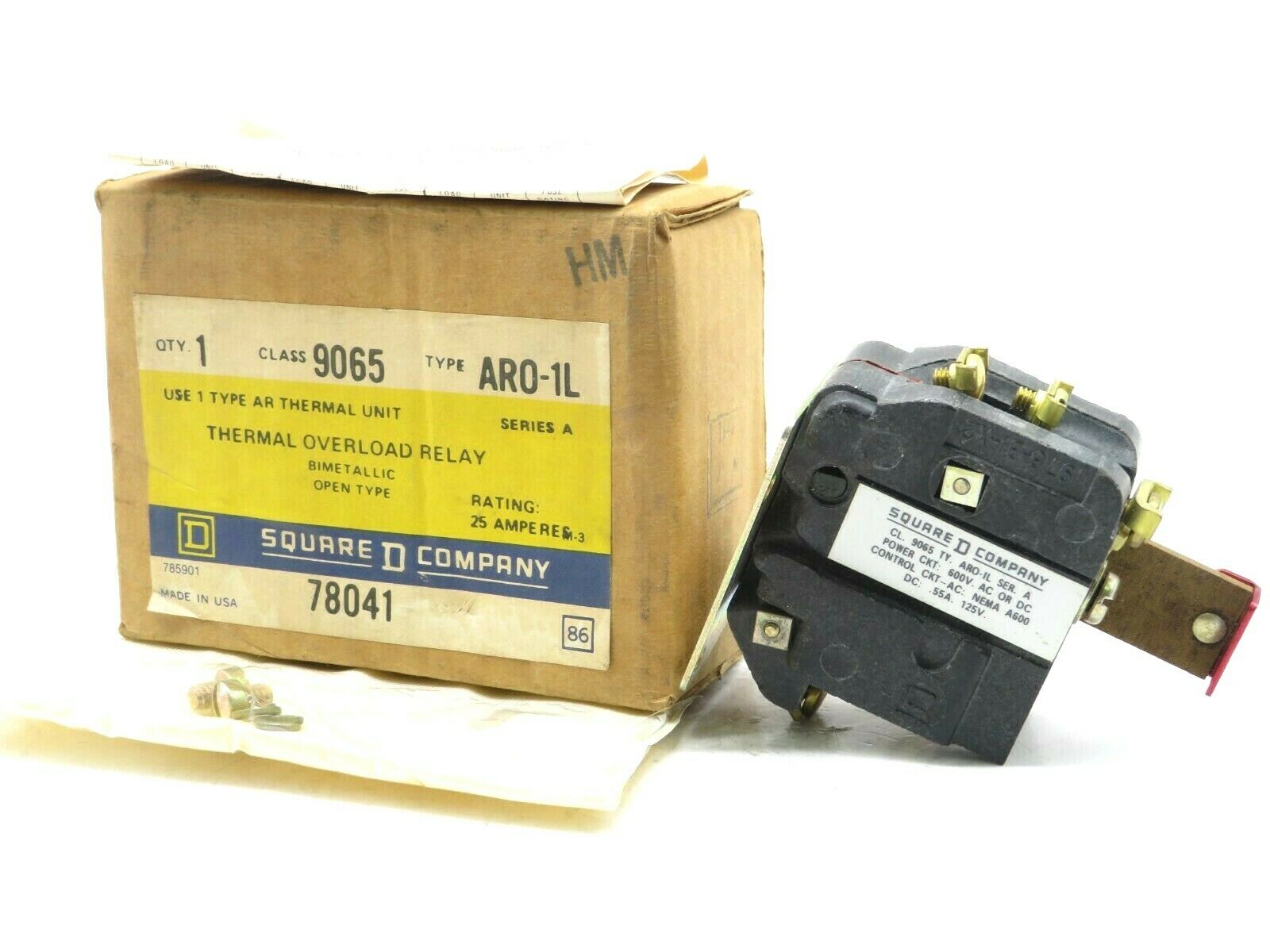 SQUARE D 9065 ARO-1L THERMAL OVERLOAD RELAY Ser A Class 9065 Type ARO-L 