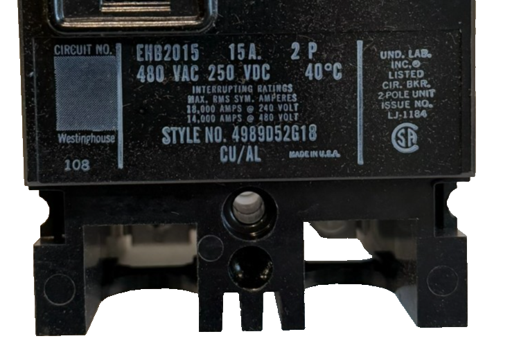 NEW WESTINGHOUSE EHB2015 CIRCUIT BREAKER 15AMPS 480VAC - Image 3