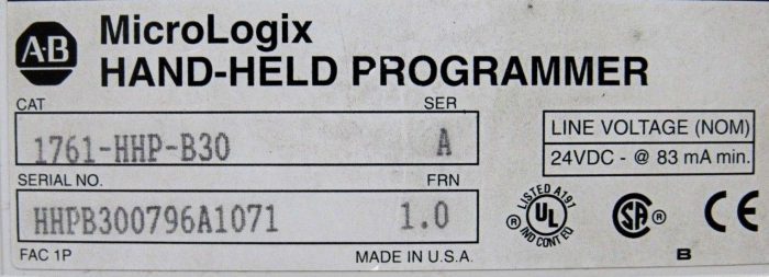 USED ALLEN BRADLEY 1761-HHP-B30 MICROLOGIX HAND HELD PROGRAMMER 1761HHPB30 - Image 5