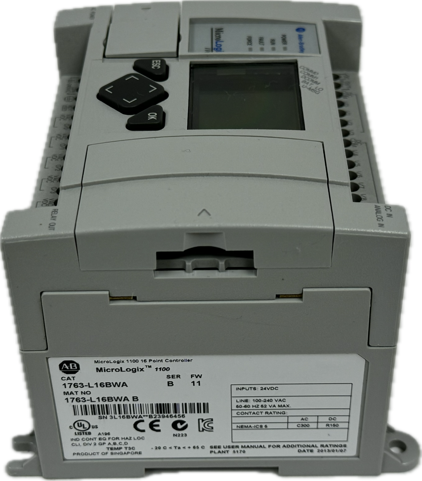 USED ALLEN BRADLEY 1763-L16BWA MICROLOGIX 1100 CONTROLLER SER. B FW: 11 - Image 3