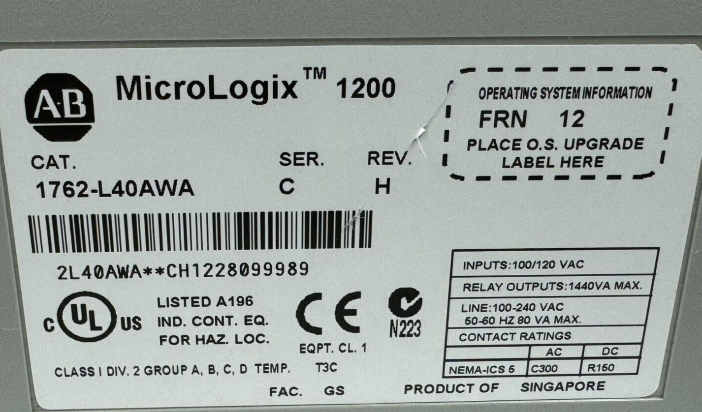 ALLEN BRADLEY 1762-L40AWA MICROLOGIX CONTROLLER SER.C REV. H 1762L40AWA - Image 5