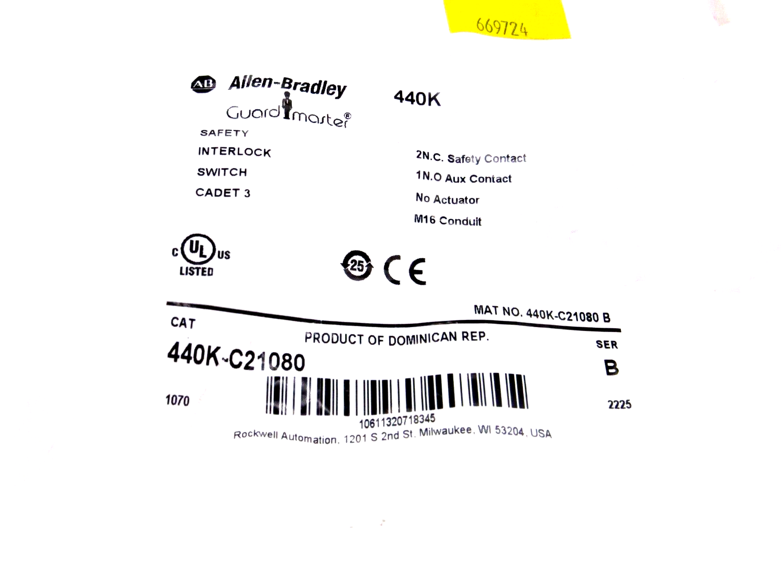 NEW ALLEN BRADLEY 440K-C21080 SAFETY INTERLOCK 440KC21080 - Image 3