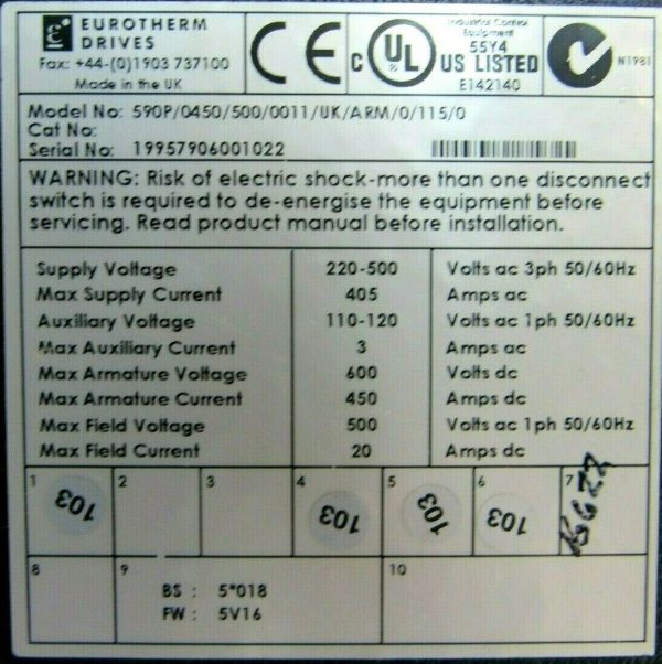 NEW EUROTHERM DRIVES 590P/0450/500/0011/UK/ARM/0/115/0 DRIVE - Image 7