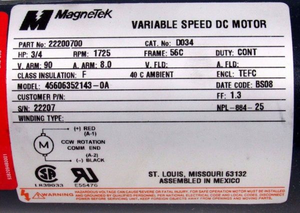 NEW MAGNETEK 46606352143-0A VARIABLE SPEED DC MOTOR 22200700 - Image 4