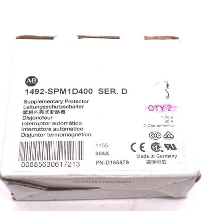 2 NEW ALLEN BRADLEY 1492-SPM1D400 SUPPLEMENTARY PROTECTOR SER.D 1492SPM1D400