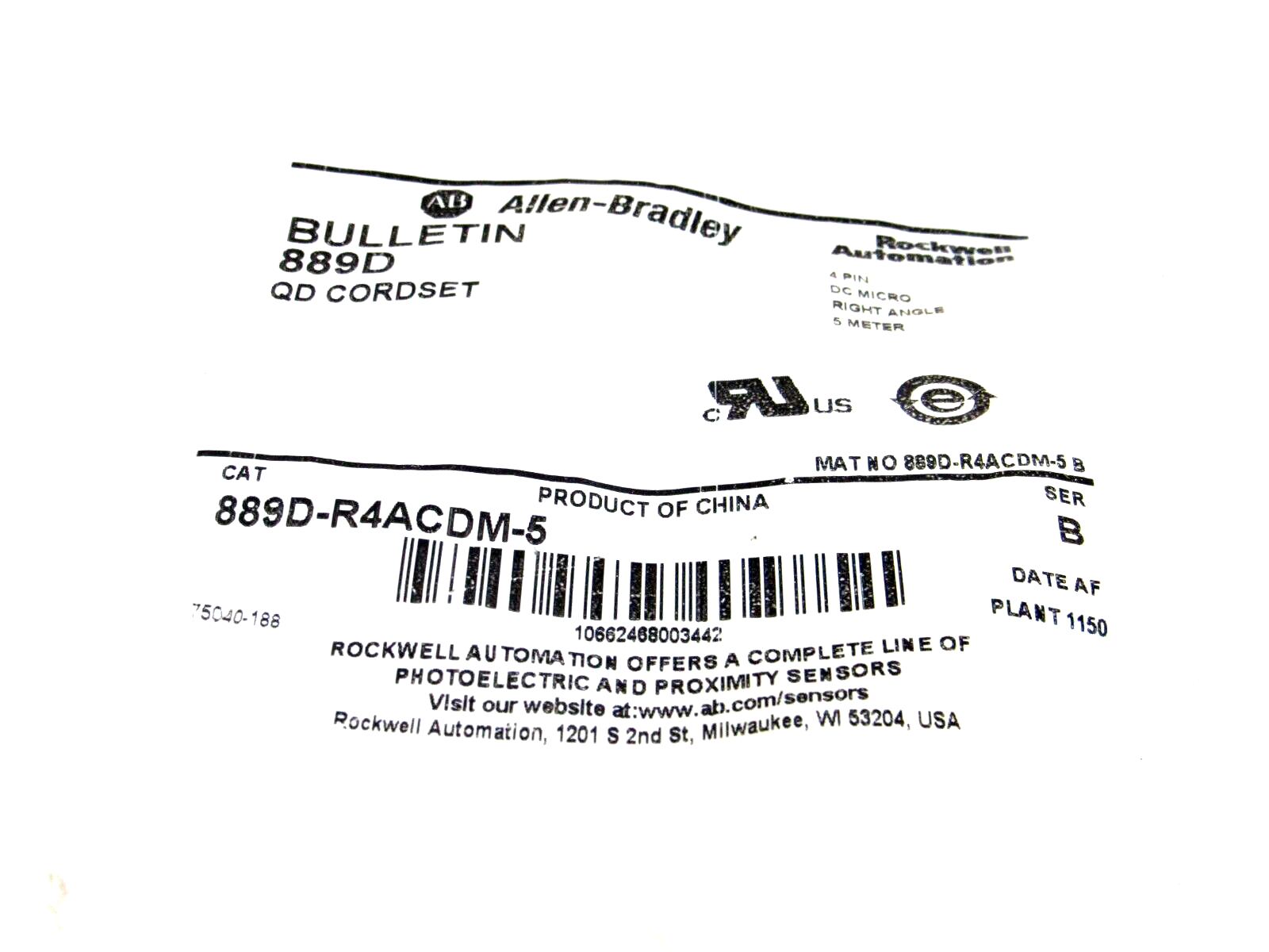 ALLEN BRADLEY 889D-R4ACDM-5 QD CORDSET SERIES B 889DR4ACDM5 NEW, SURPLUS - Image 3