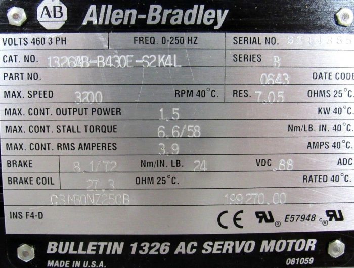 NEW ALLEN BRADLEY 1326AB-B430E-S2K4L SERVO MOTOR 1326ABB430ES2K4L SER B - Image 5
