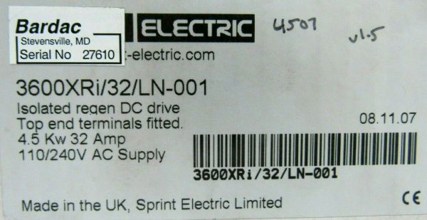 NEW BARDAC ELECTRIC 3600XRI/32/LN-001 ISOLATED REGEN DC DRIVE 3600XRI32LN001 - Image 5