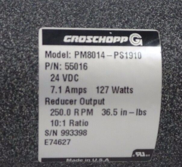 NEW GROSCHOPP PM8014-PS1910 55016 MOTOR 24VDC 10:1 RATIO 250 RPM 1/2" DIA. - Image 5