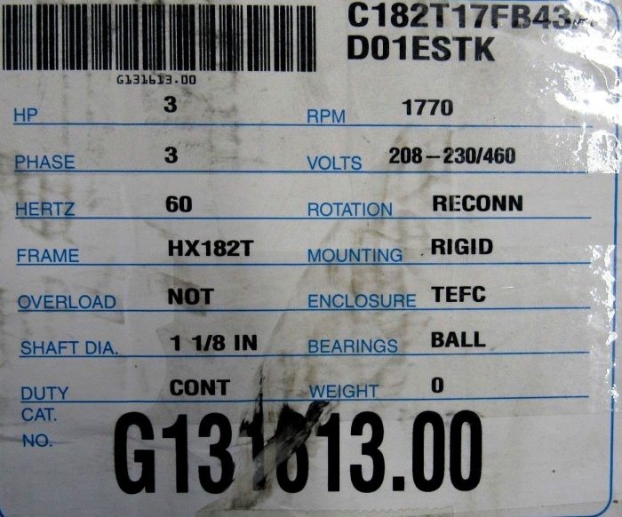 NEW LEESON C182T17FB43A BRAKE MOTOR 3HP 1770 RPM HX182T D01ESTK G131613.00 - Image 5