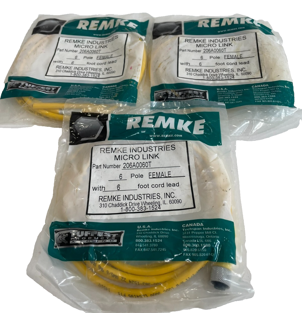 NEW LOT OF 3 REMKE 206A0060T FEMALE PLUG ASSEMBLY 6 FOOT CORD LEAD - SB ...