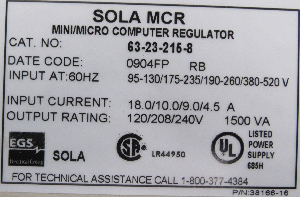 NEW SOLA 63-23-215-8 TRANSFORMER 1500VA 63232158 - Image 4