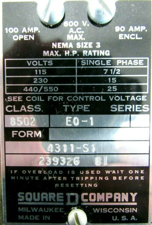 NEW SQUARE D 8502-E0-1 CONTACTOR 2 POLE SIZE 3 230V 8502E01 8502-EO-1 - Image 4